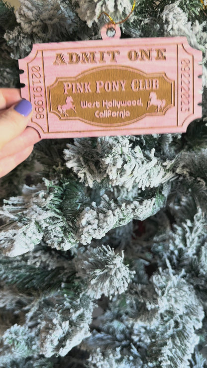 Pink Pony Club Ticket Handmade Ornament