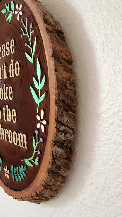 Please Don’t Do Coke in the Bathroom – Hand-Painted Wood Engraving